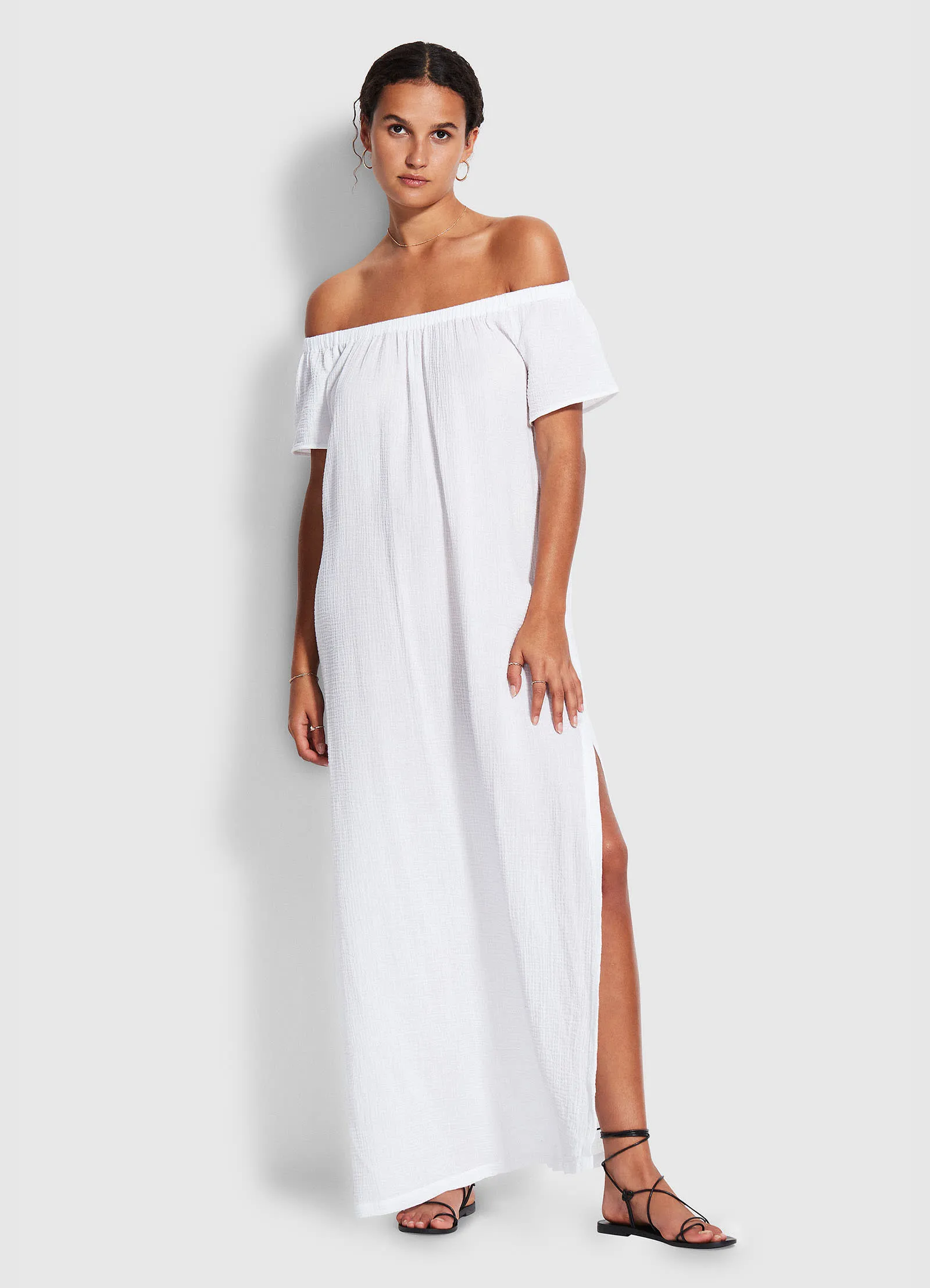 Double Cloth Strapless Dress - White