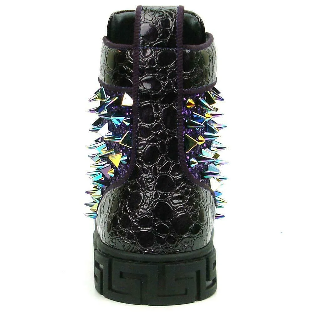 Encore by Fiesso Purple High Top Sneakers with Glitter and Spikes FI 2369