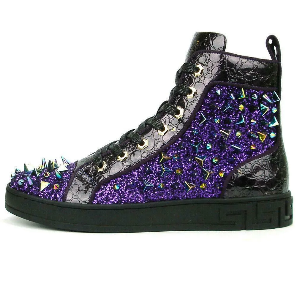 Encore by Fiesso Purple High Top Sneakers with Glitter and Spikes FI 2369