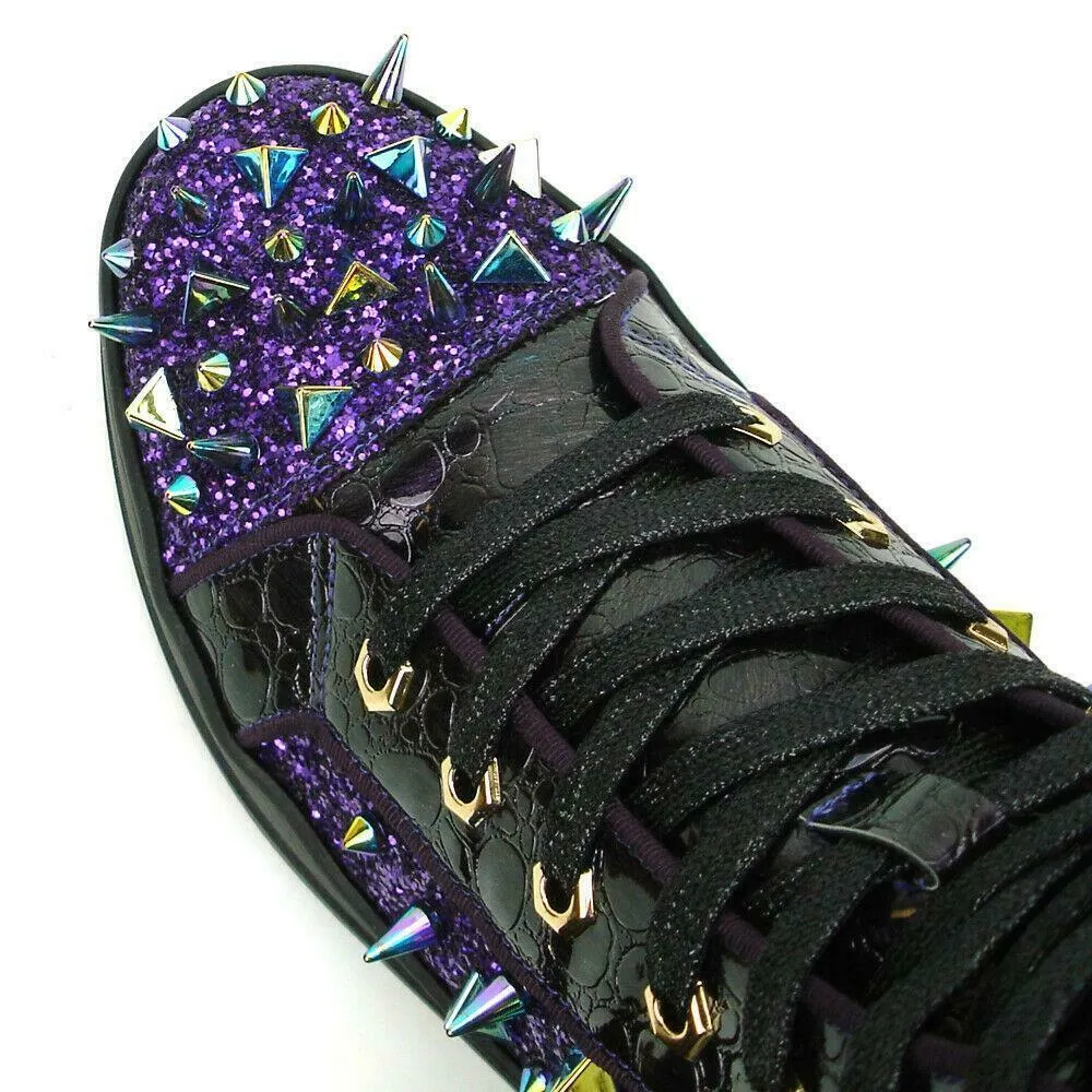 Encore by Fiesso Purple High Top Sneakers with Glitter and Spikes FI 2369