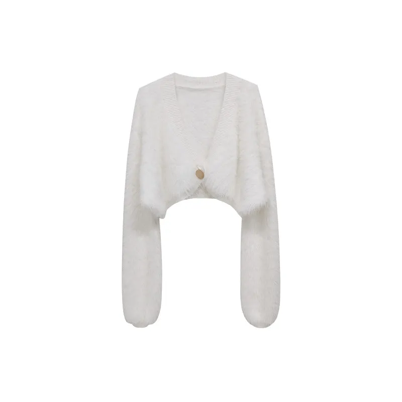 Fluffy Like Snow gold button cardigan