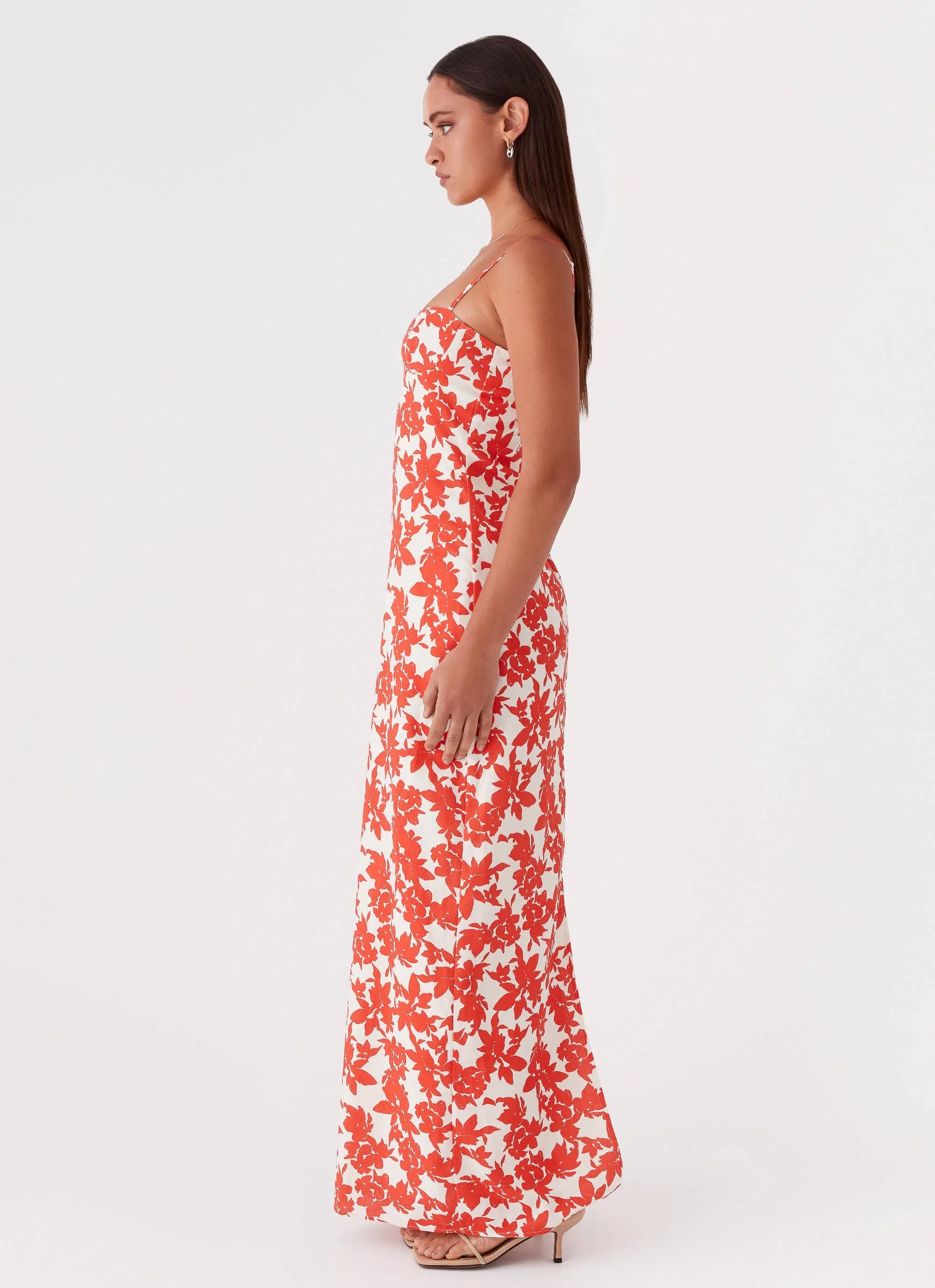 Forbidden Floral Bustier Maxi Dress - Red Floral