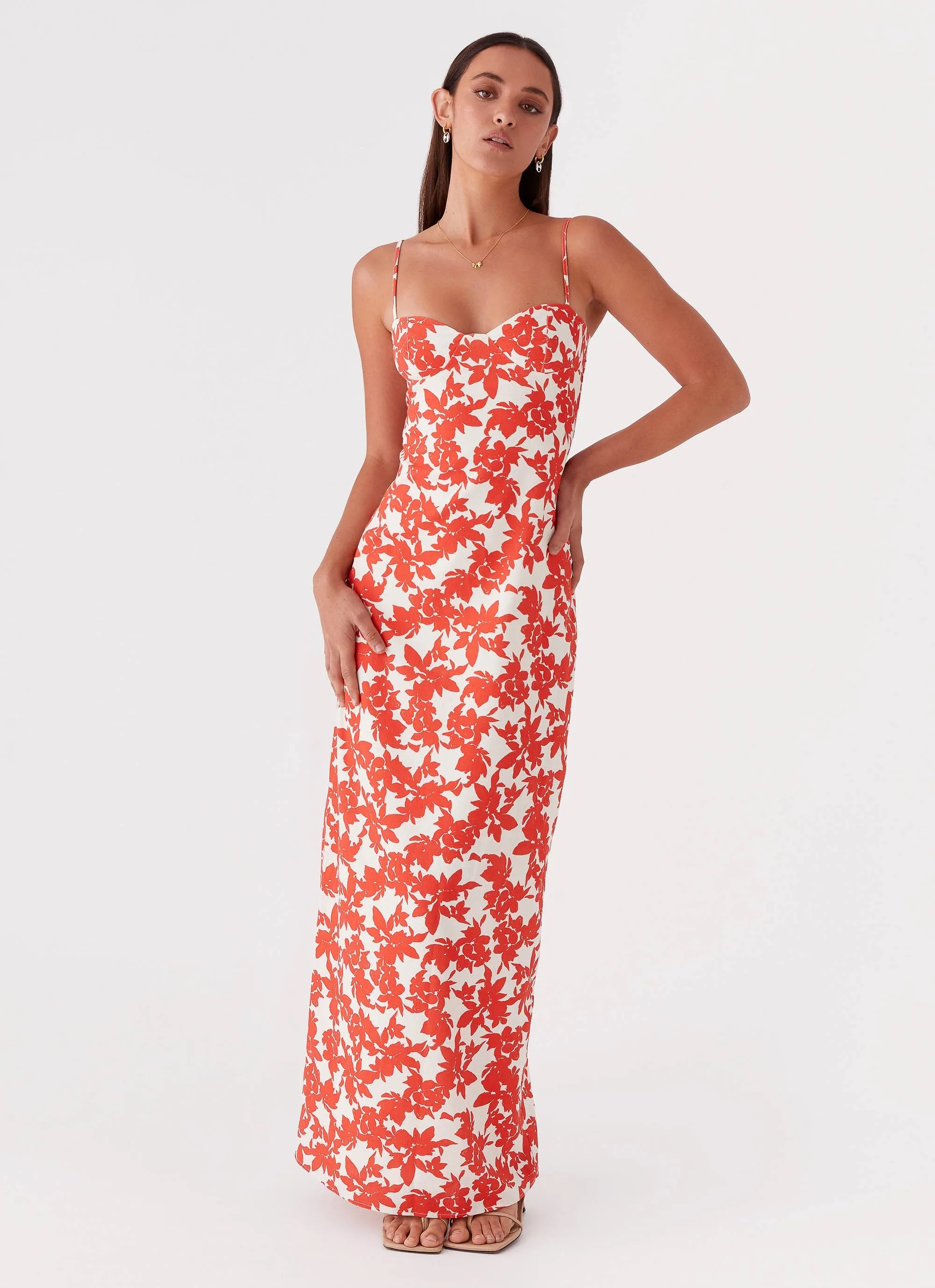 Forbidden Floral Bustier Maxi Dress - Red Floral