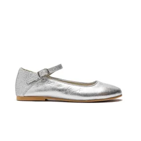 Glitter and Leather Ankle Mary Jane in Silver