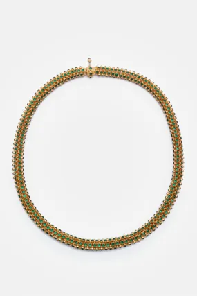 Golden Polished With Green Stone Work Necklace