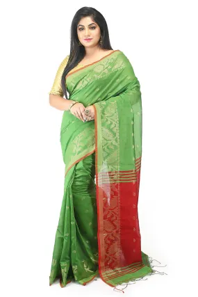 Green red bengal handloom extraweft work saree