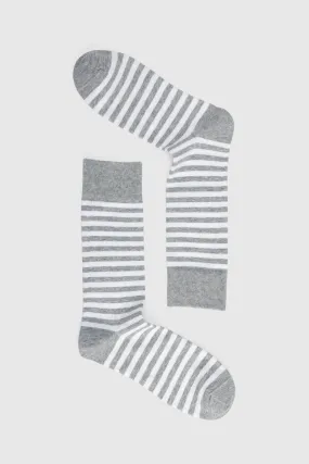 Grey and White Stripes Socks