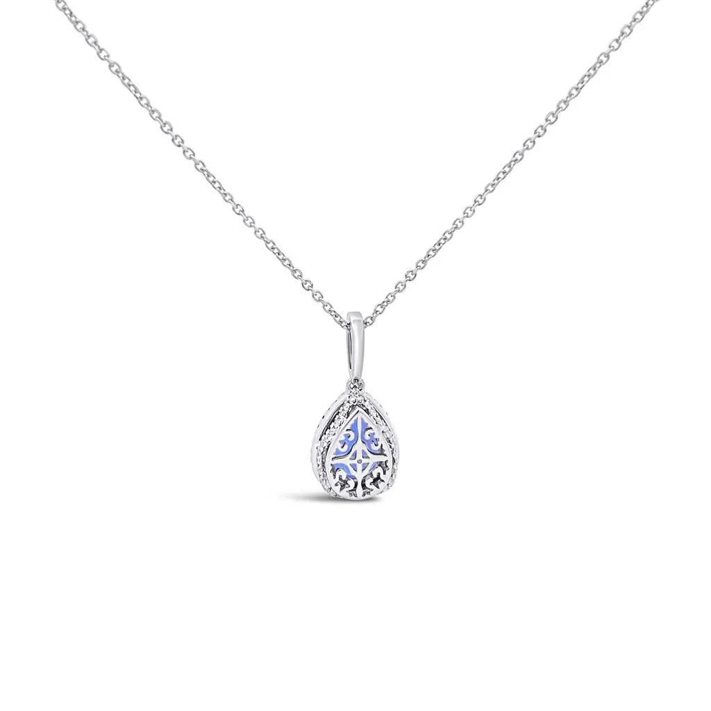 Irisa by Martin Binder Pear Tanzanite & Diamond Halo Necklace