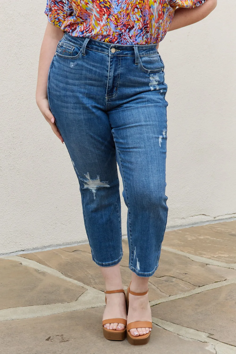 Judy Blue Theresa Full Size High Waisted Ankle Distressed Straight Jeans