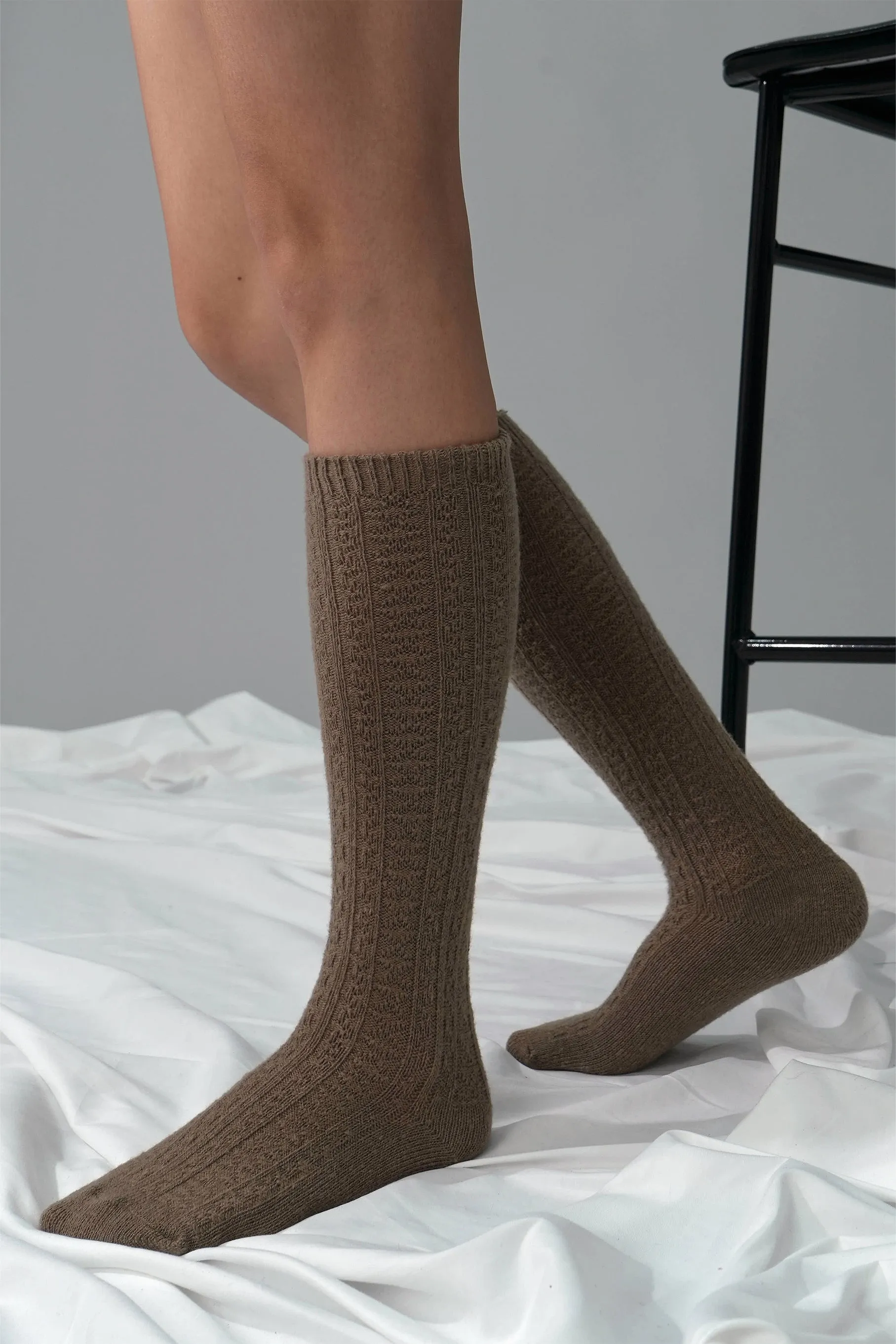 Knit Cashmere Wool Socks, Brown