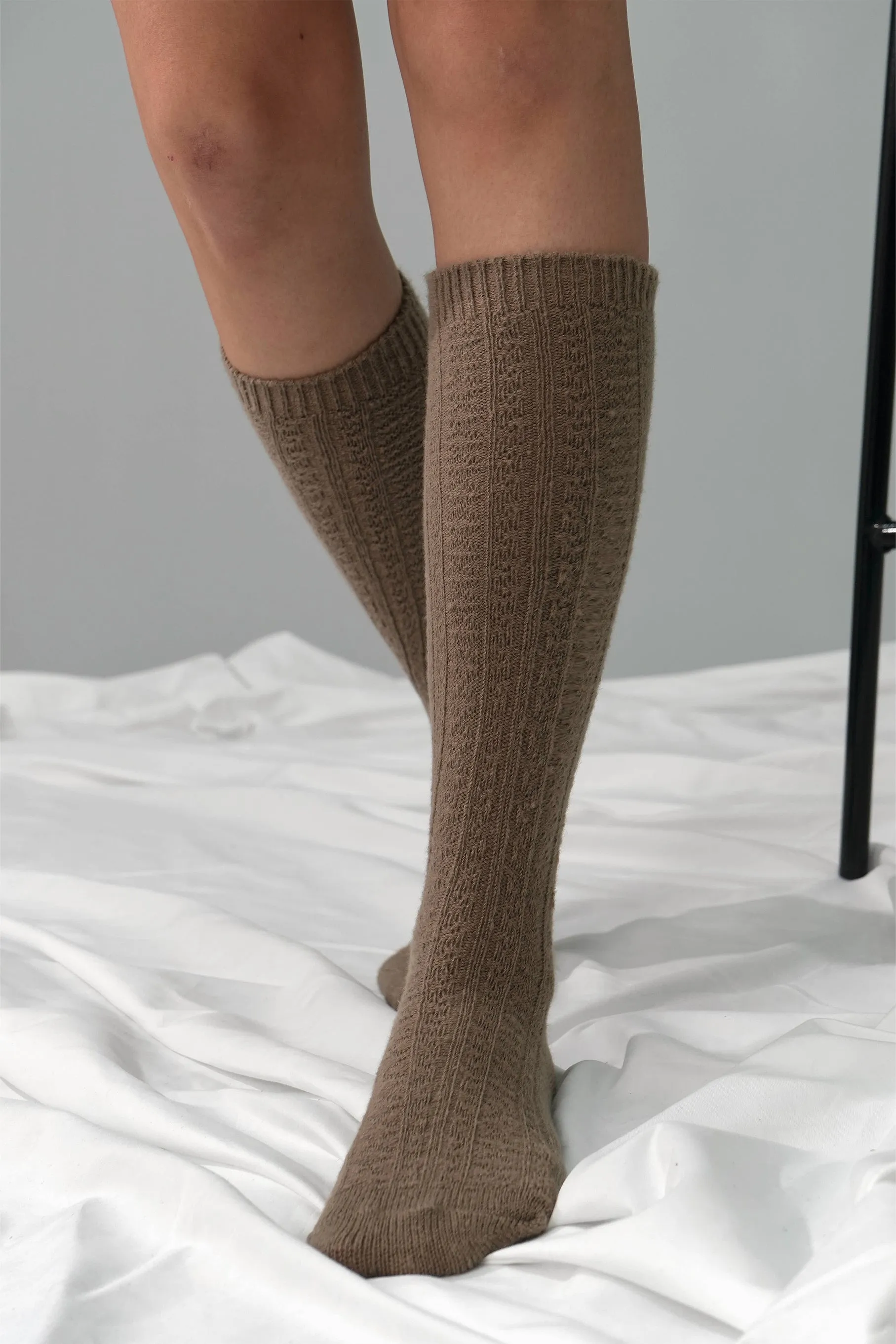 Knit Cashmere Wool Socks, Brown