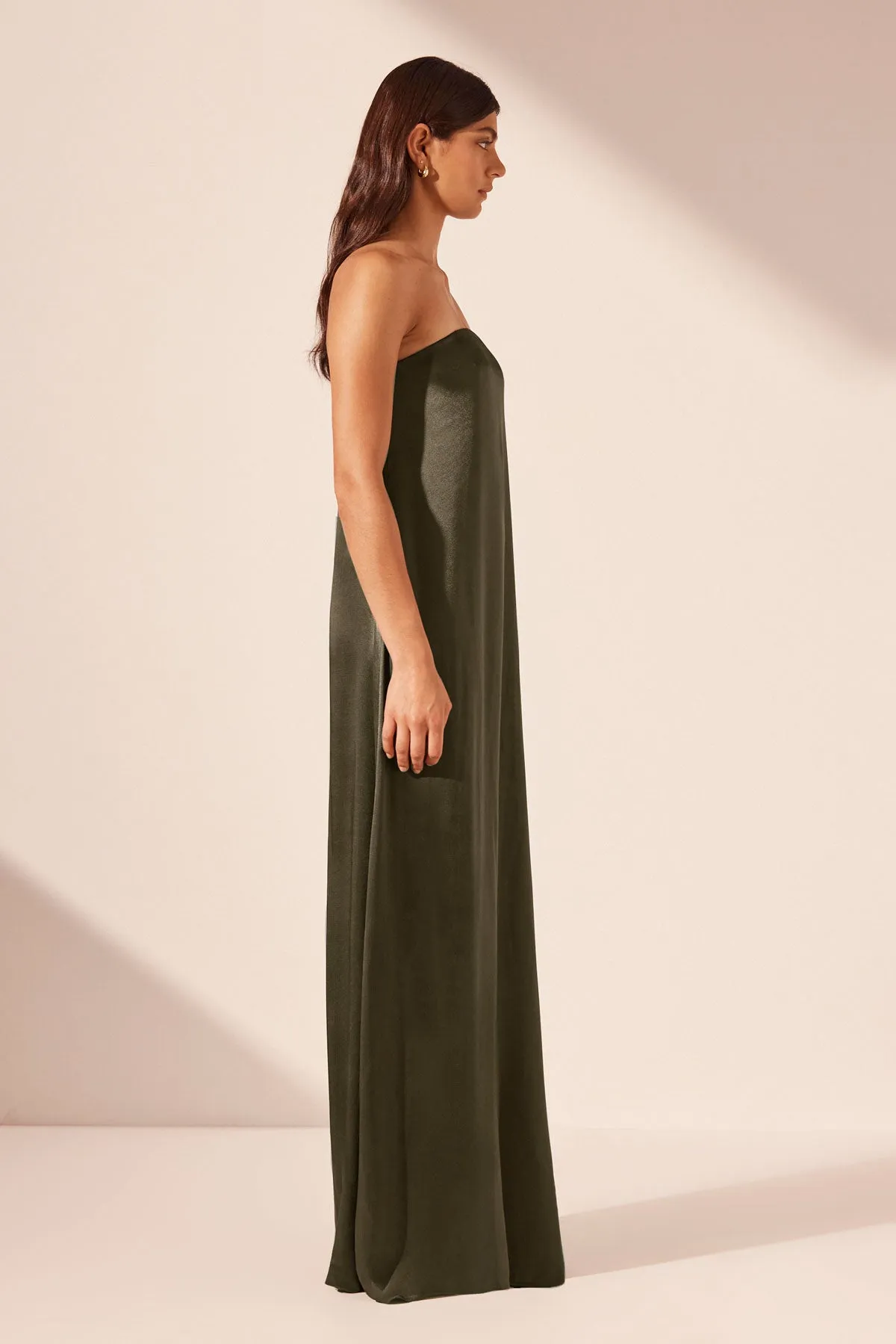 LA LUNE STRAPLESS COLUMN MAXI DRESS - FOREST