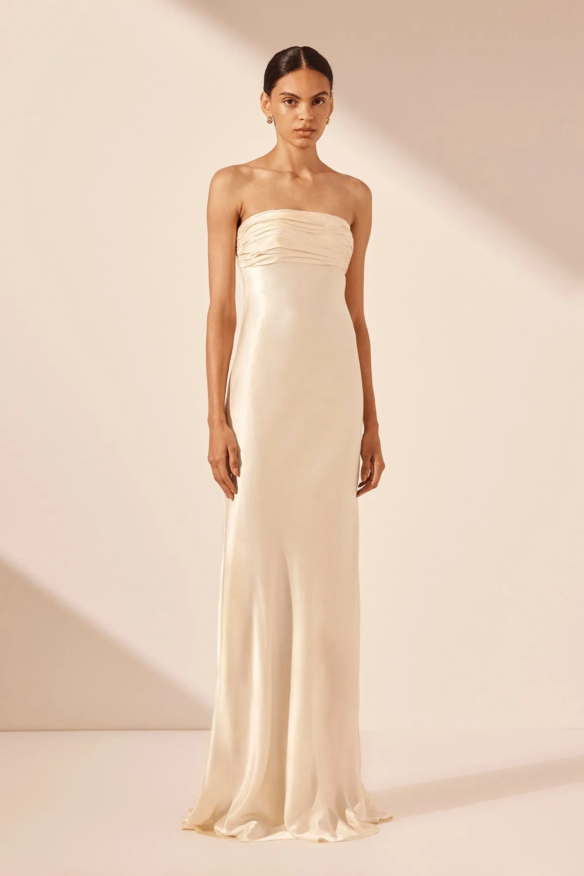 LA LUNE STRAPLESS RUCHED BODICE MAXI DRESS - CREAM