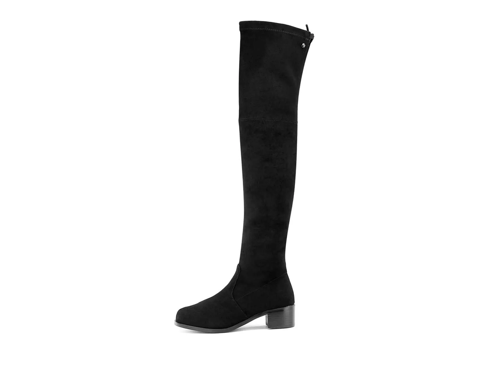 Ladies Black Overknee Low Heel Boot 5124