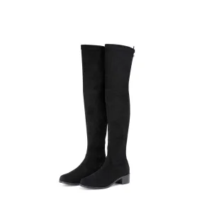 Ladies Black Overknee Low Heel Boot 5124