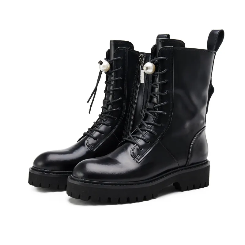 Ladies Lace Up Leather Military Boot 5563