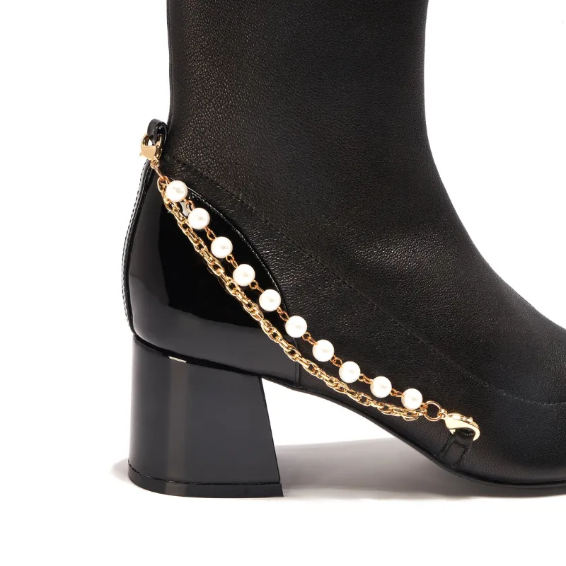 Ladies Pearl & Chain Leather Ankle Boot 5413