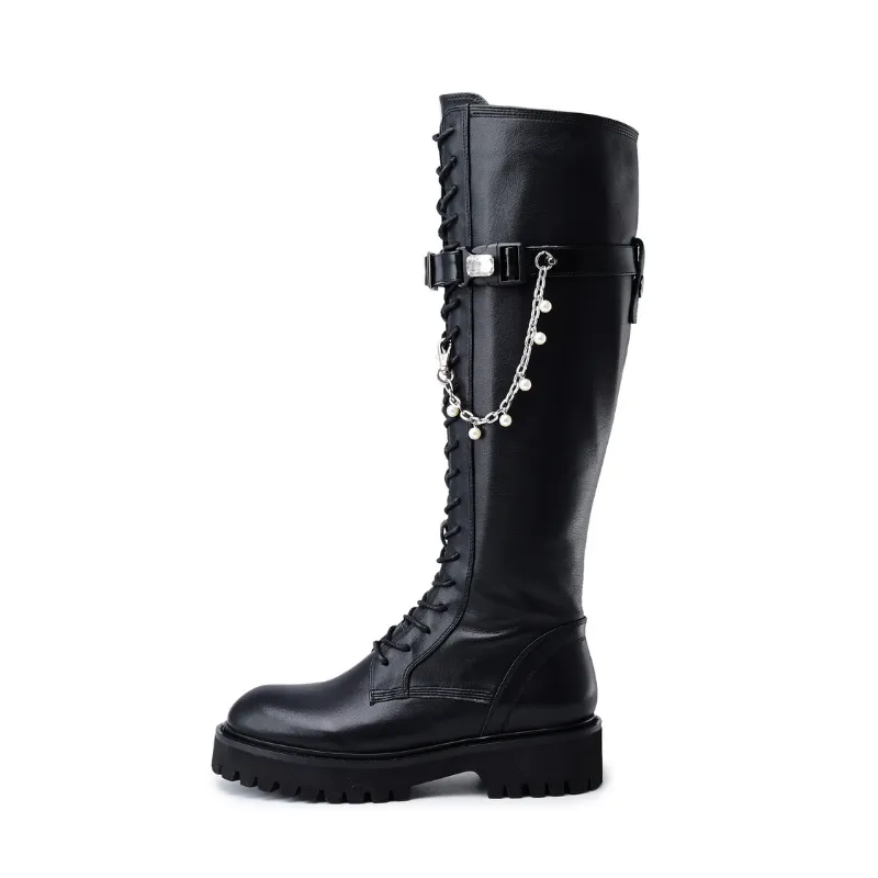 Ladies Pearl Chain Combat Boot 5564