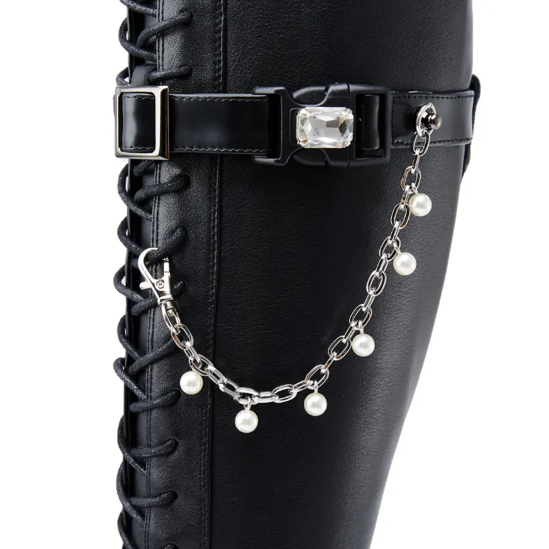 Ladies Pearl Chain Combat Boot 5564