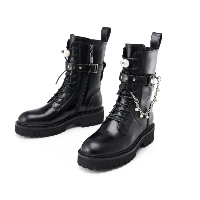 Ladies Pearl Leather Military Boot 5563