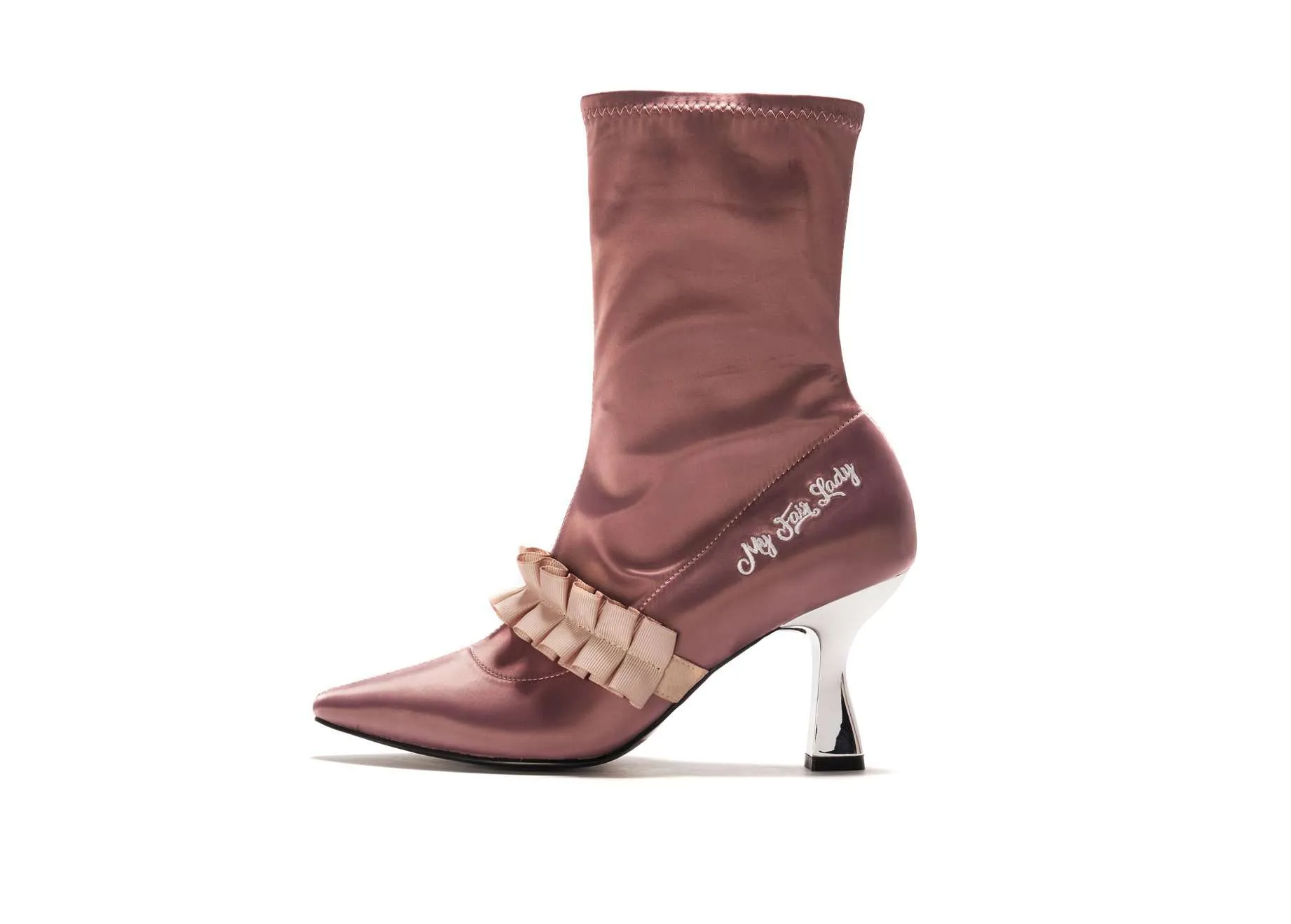 Ladies Romantic Satin Ruffle Boot 5348 Pink