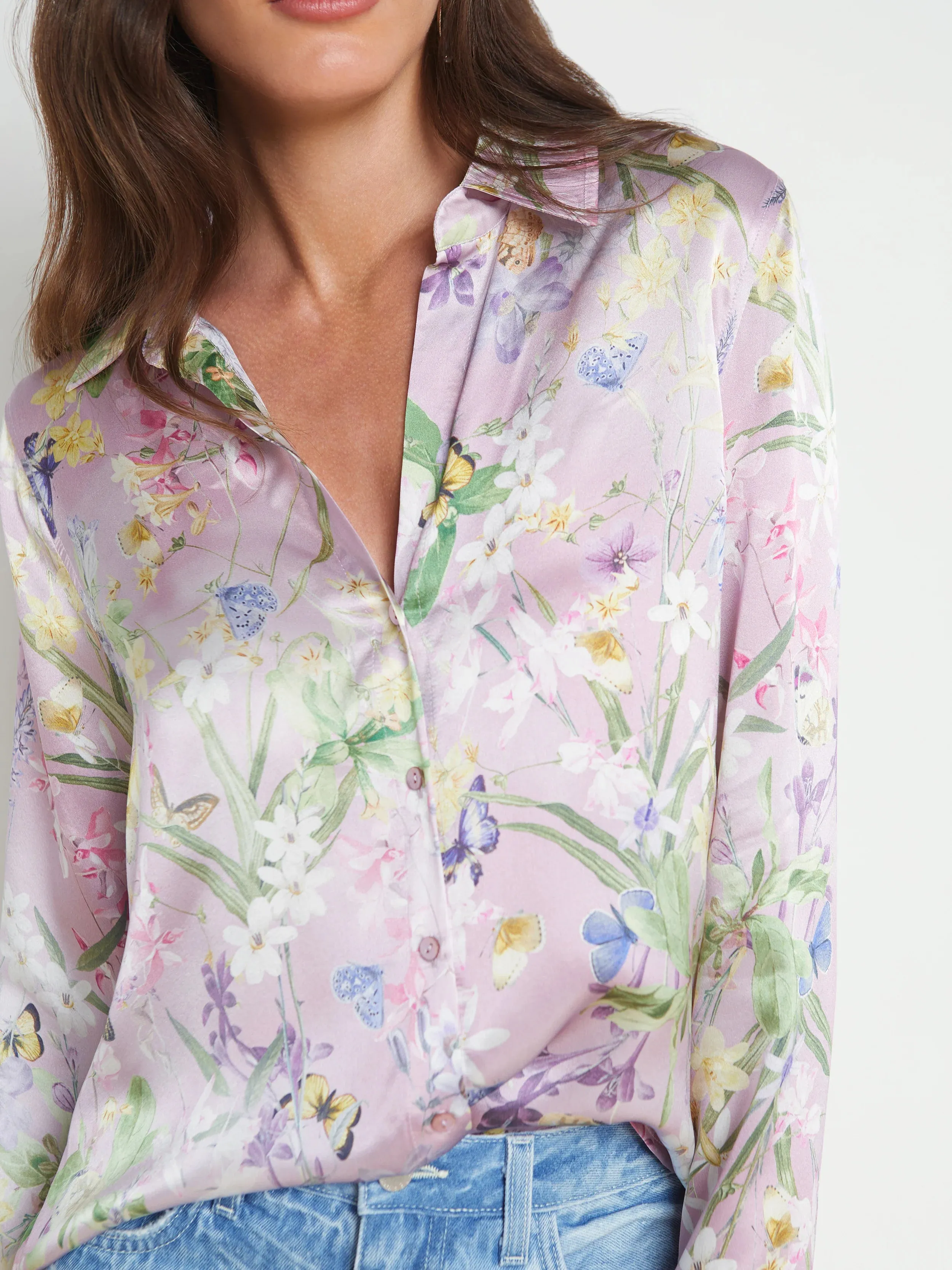 L’agence - Tyler Silk Blouse - Lilac Snow Botanical Butterfly