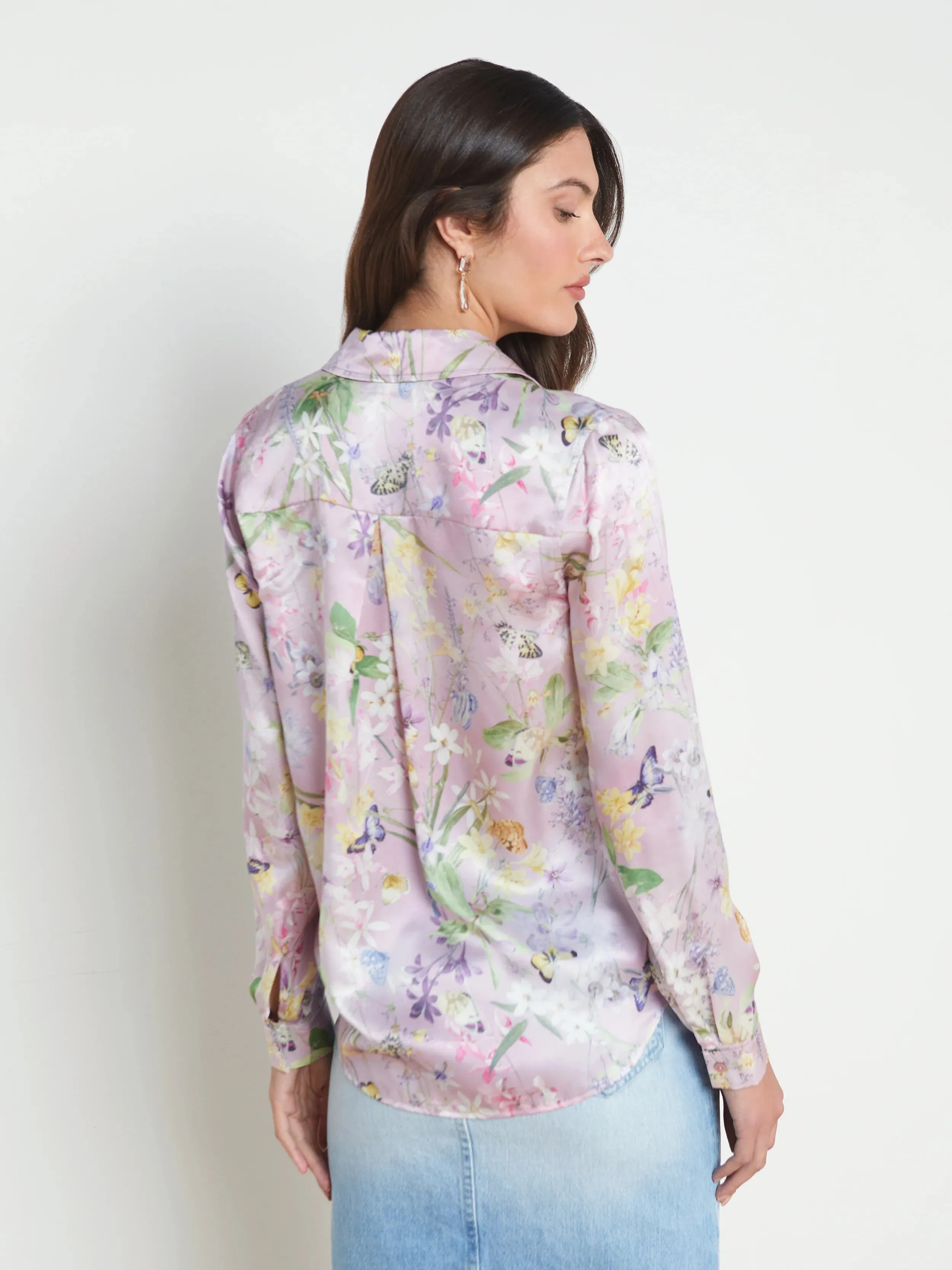 L’agence - Tyler Silk Blouse - Lilac Snow Botanical Butterfly