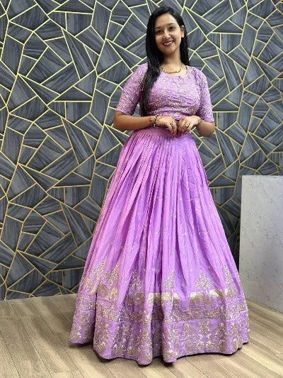 Lavender Chinon Embroidery Work Lehenga Choli