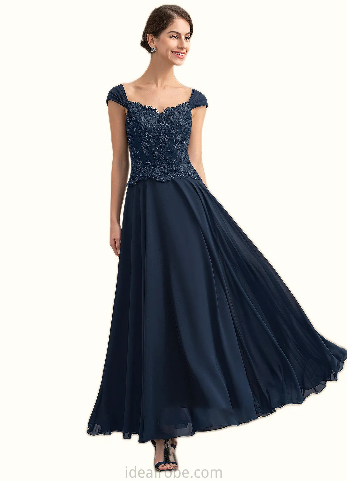 Leah A-line V-Neck Ankle-Length Chiffon Lace Mother of the Bride Dress With Sequins STK126P0014637