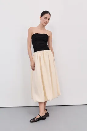 LEN BLACK STRAPLESS MIDI DRESS