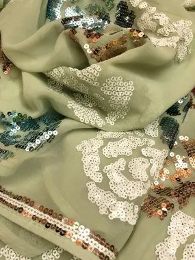 Light Laurel Green Color Designer Georgette Sequin Work