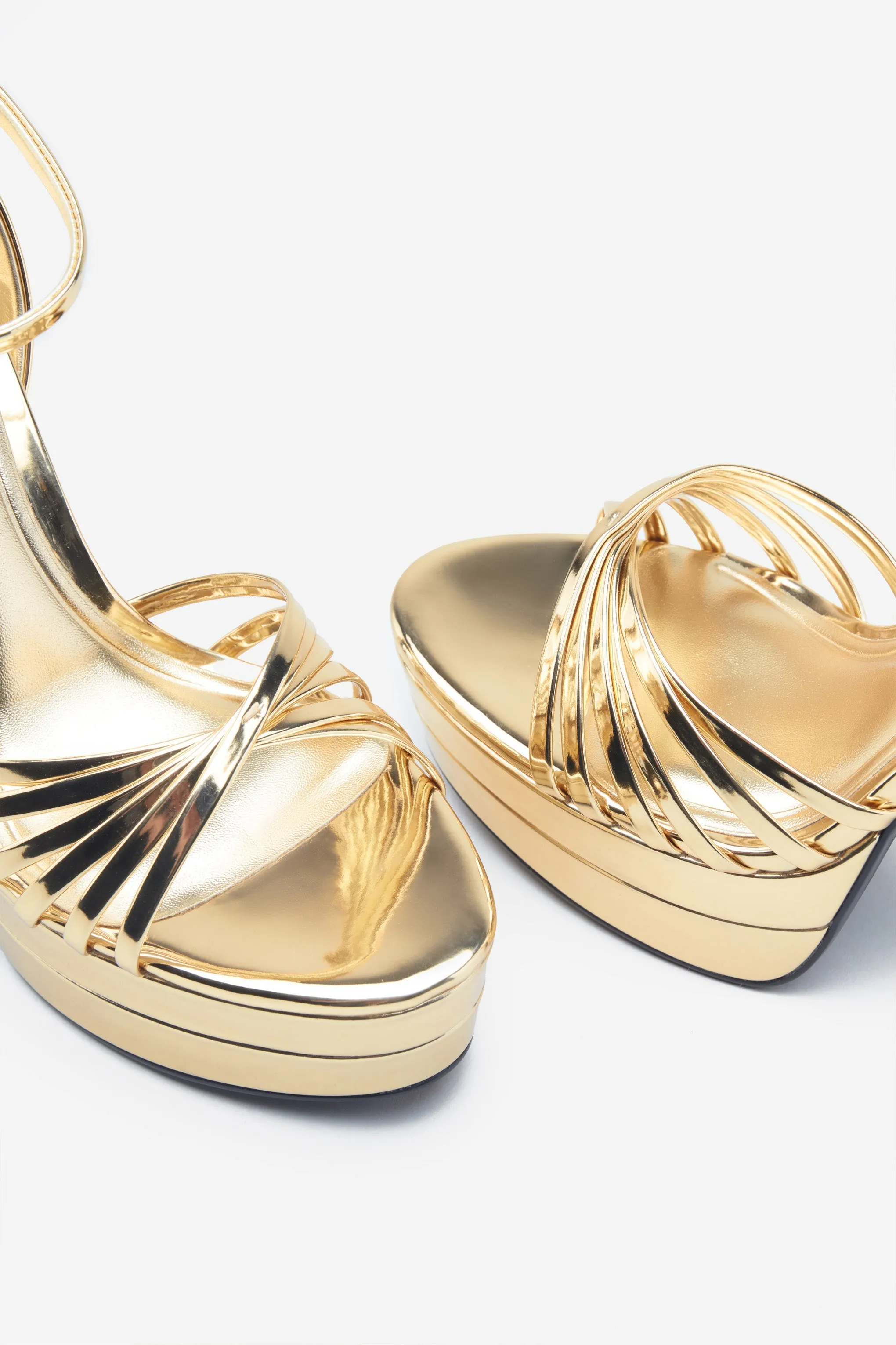 Mirror Mirror | Gold Mirror Strappy Heeled Platform Sandals