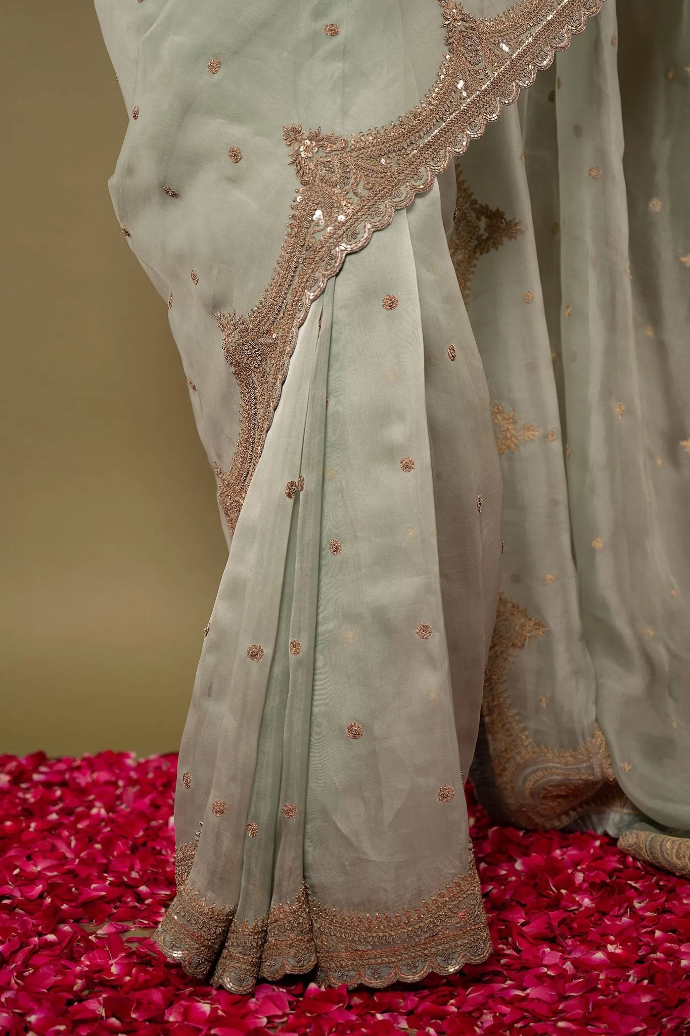 Organza Antique work Saree