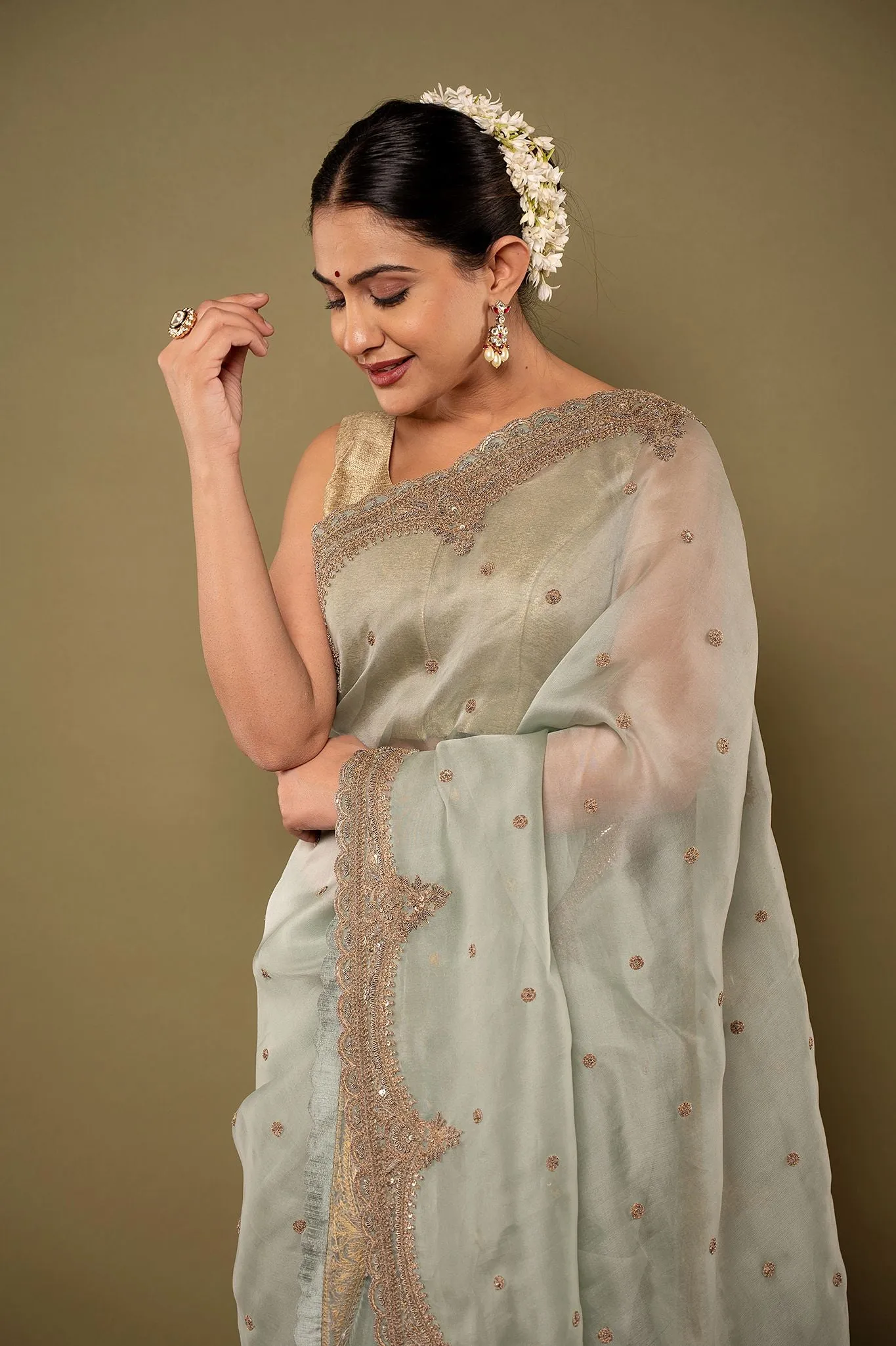 Organza Antique work Saree