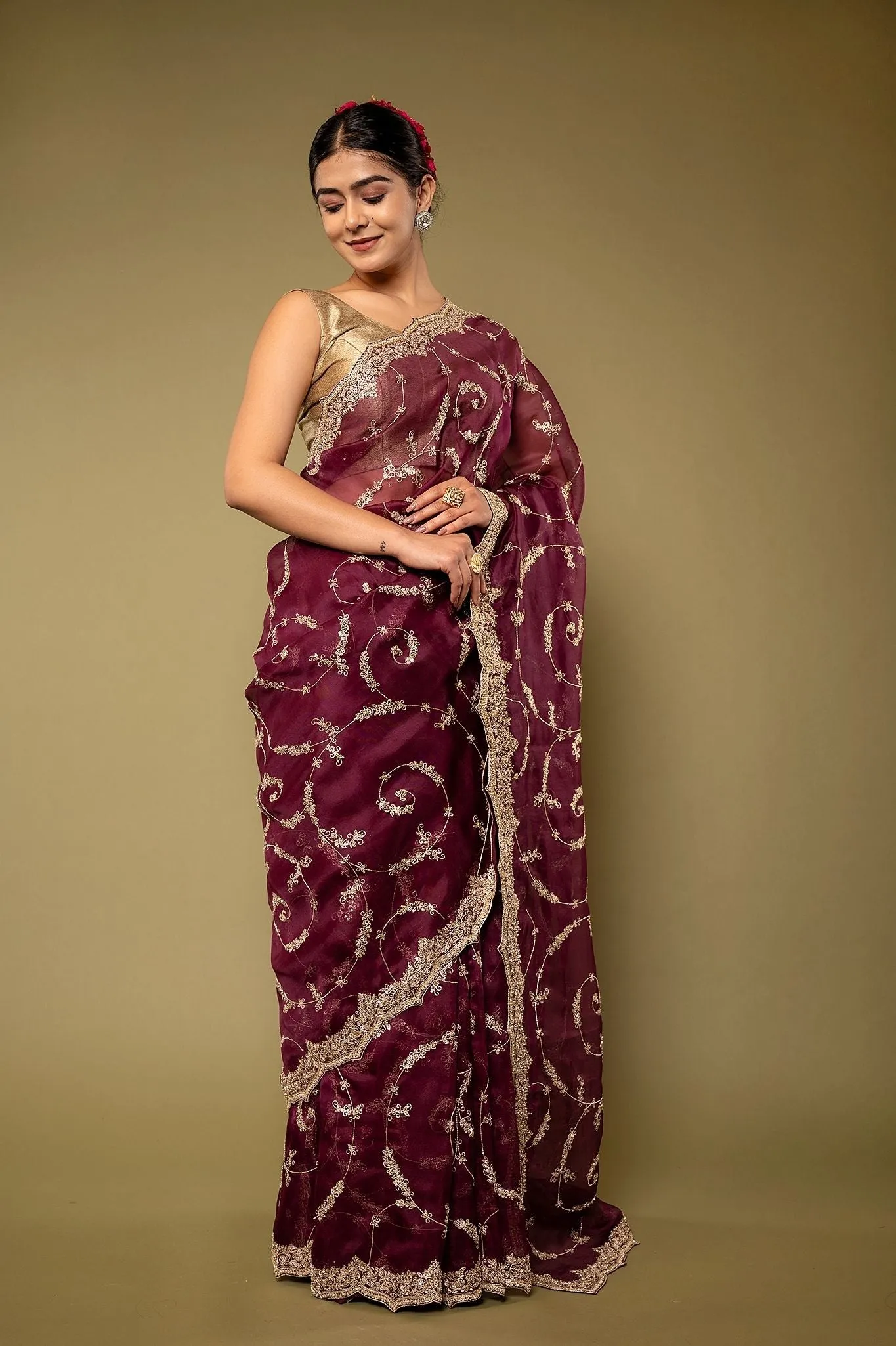 Organza Over Aari work Saree