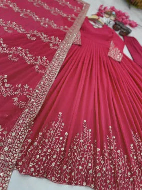 Pink Swaroski Work Wedding Anarkali Suit