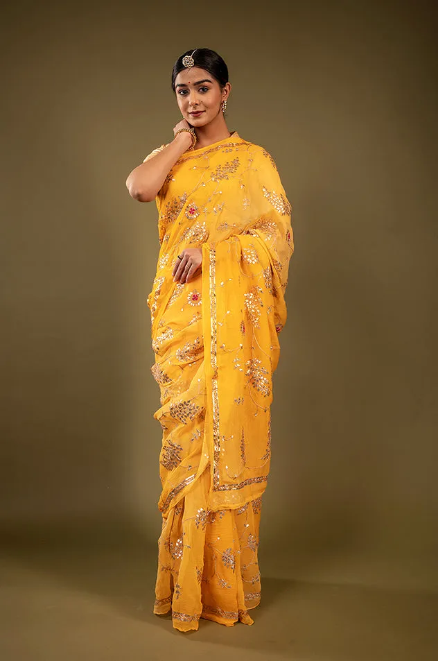 Pure Chiffon Gotapatti Work Saree