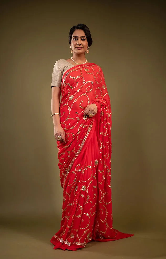 Pure Chiffon Gotapatti Work Saree