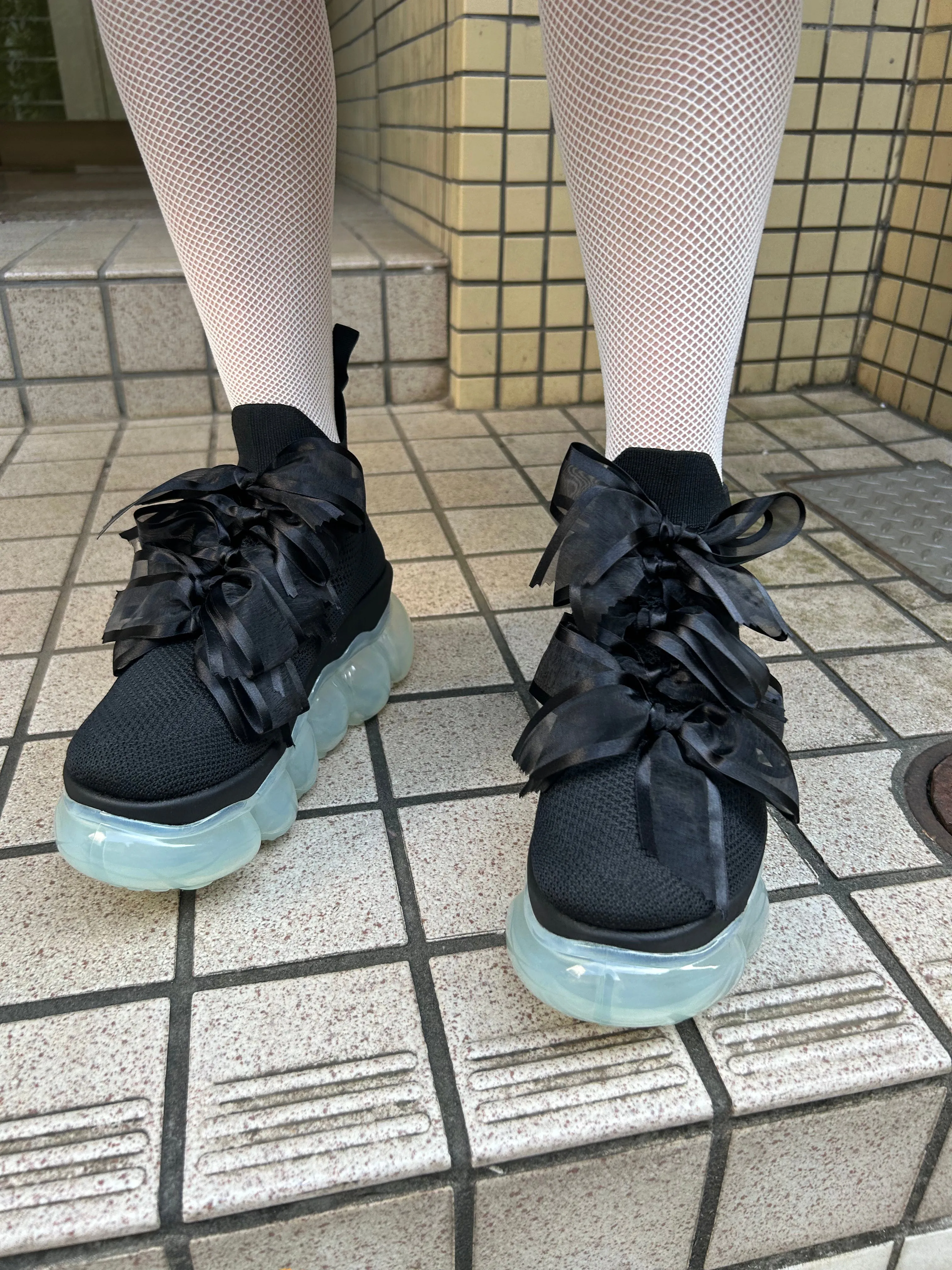 "Jewelry" High Ribbon Shoes / Blue Black