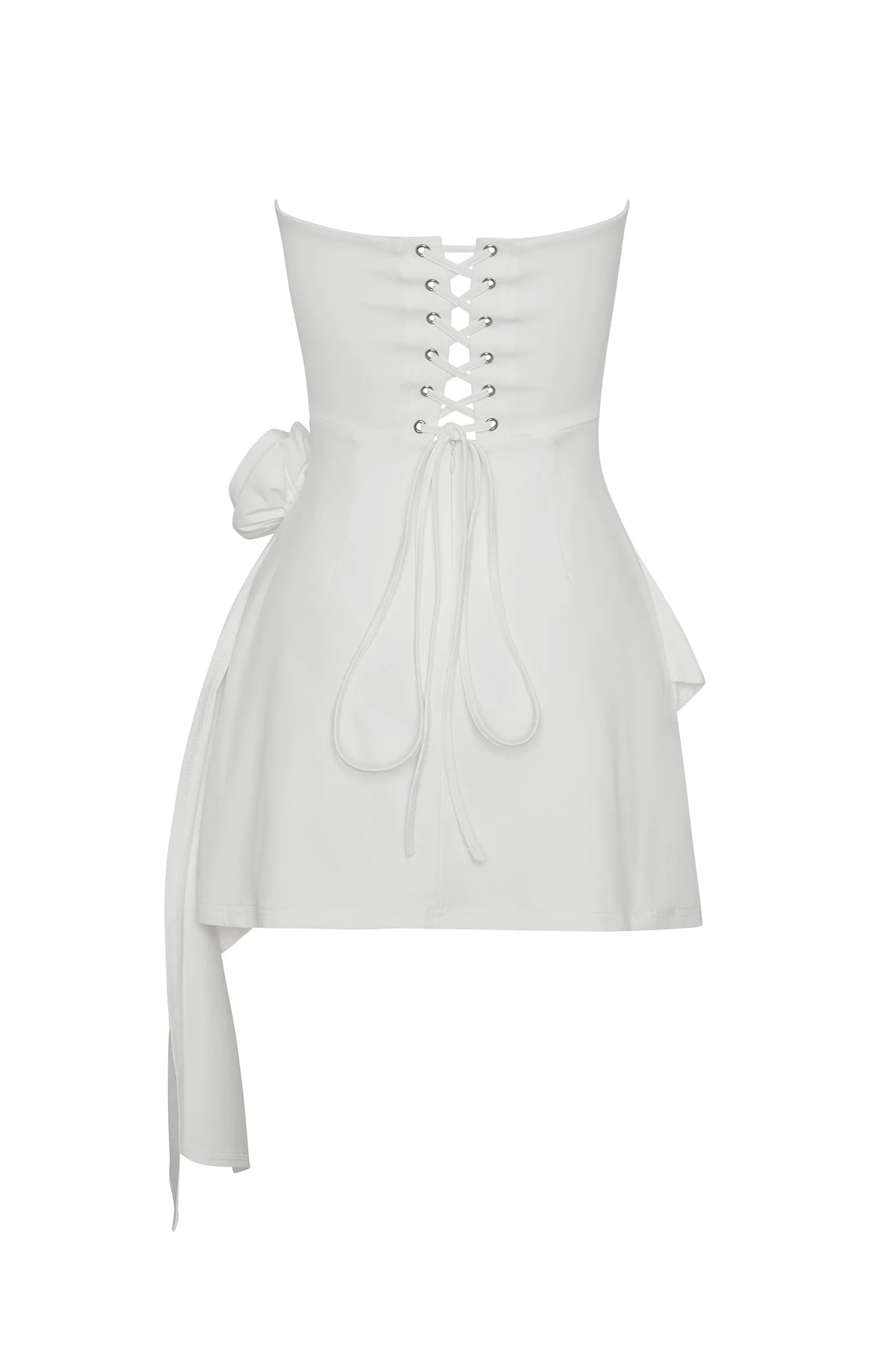 Rosette Strapless Mini Dress - White