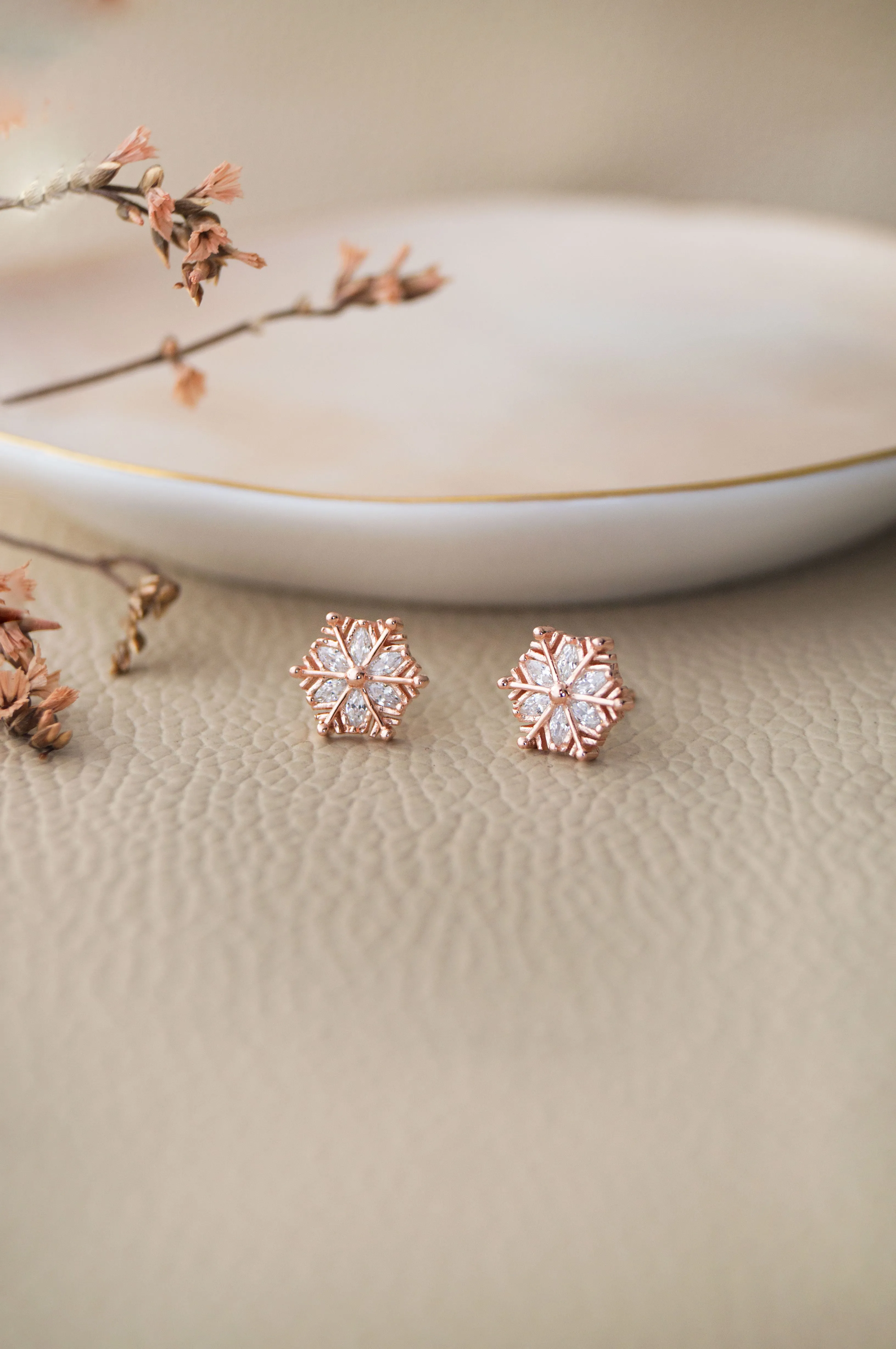 Snow Flake Rose Gold Plated Sterling Silver Pendant Set