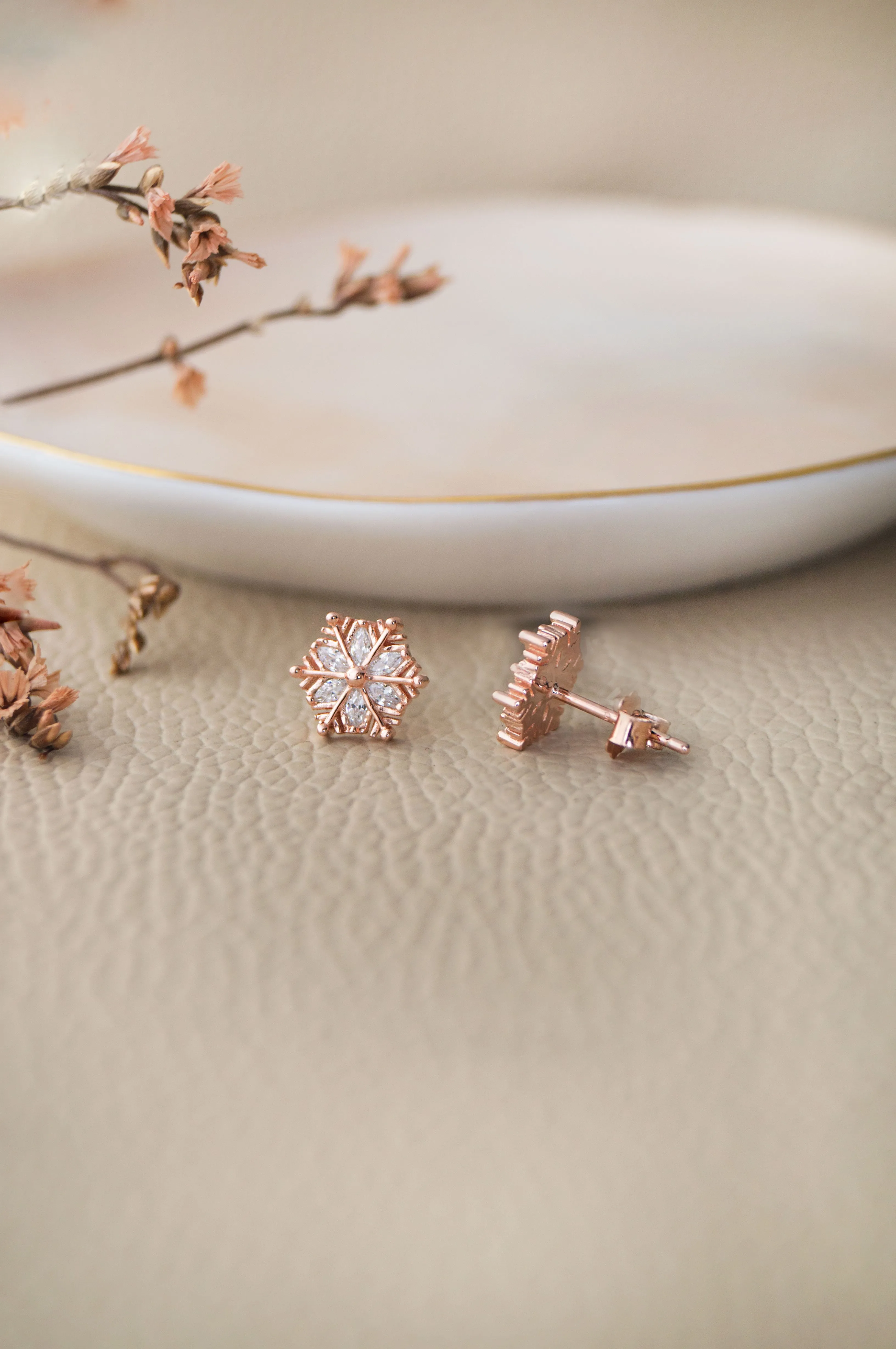 Snow Flake Rose Gold Plated Sterling Silver Pendant Set