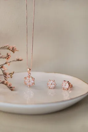 Snow Flake Rose Gold Plated Sterling Silver Pendant Set