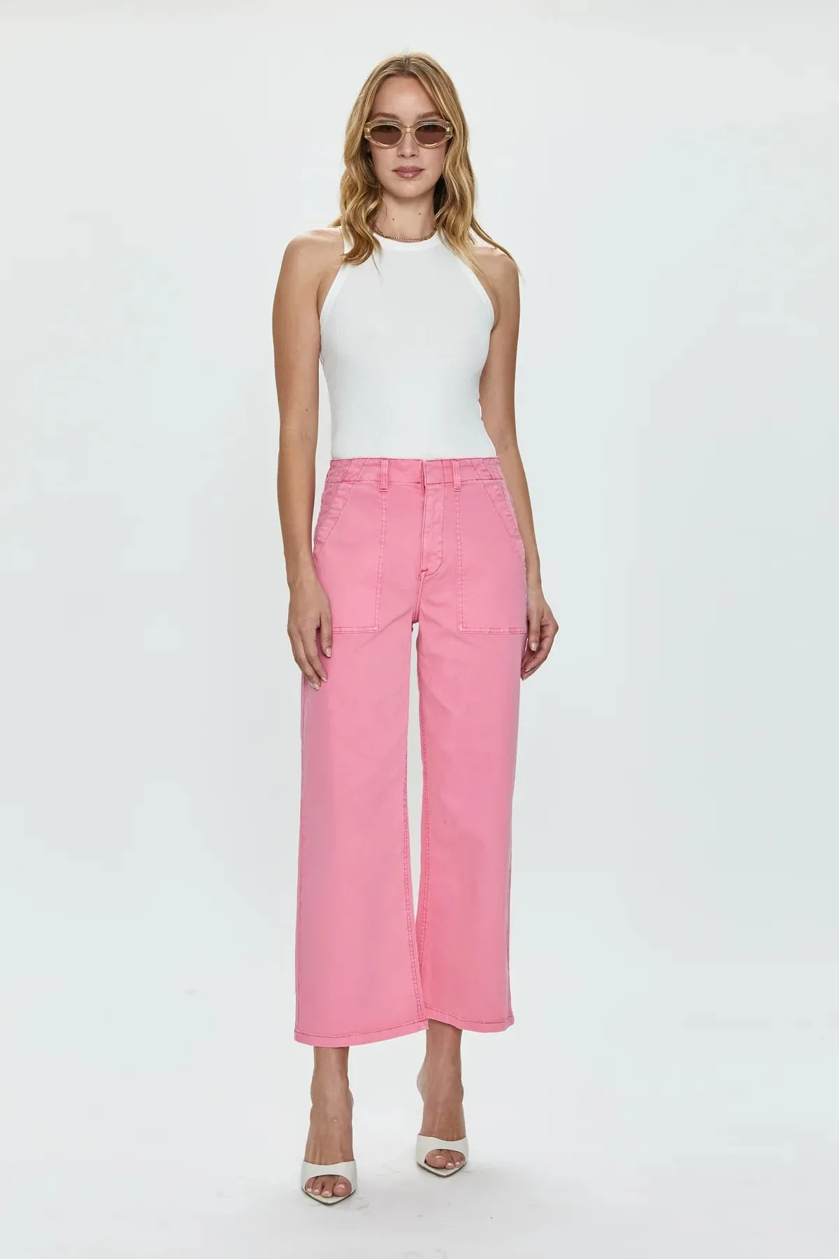 SOPHIA WIDE LEG UTILITY ANKLE PANT (PEONY PINK) - PISTOLA