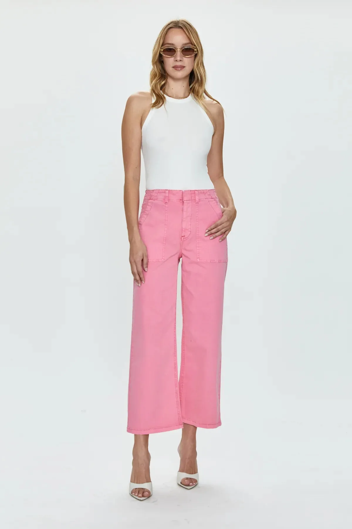 SOPHIA WIDE LEG UTILITY ANKLE PANT (PEONY PINK) - PISTOLA