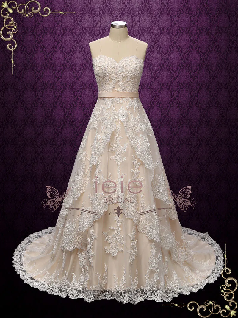 Strapless A-line Tiered Lace Wedding Dress ANNABEL