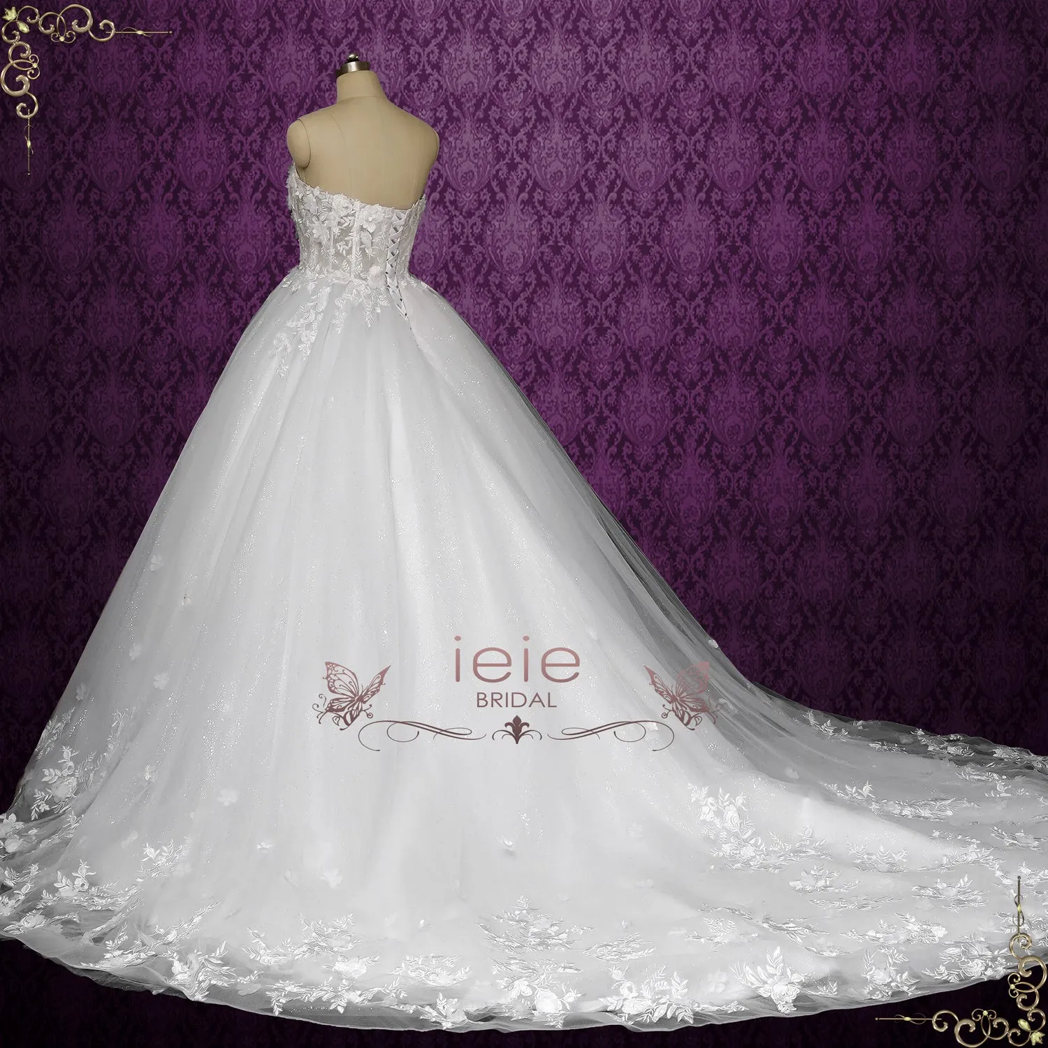 Strapless Ball Gown Lace Wedding Dress with 3D Flowers ROYALE