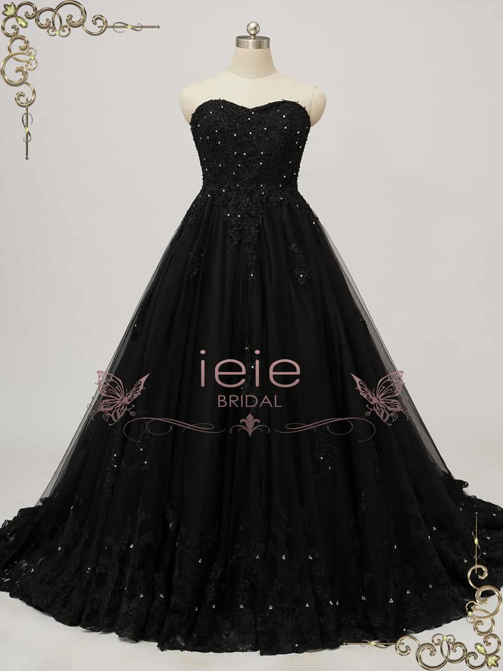 Strapless Black Lace Ball Gown Wedding Dress CLARINDA