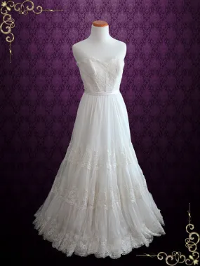 Strapless Chiffon Boho Wedding Dress with Full Skirt NICOLA