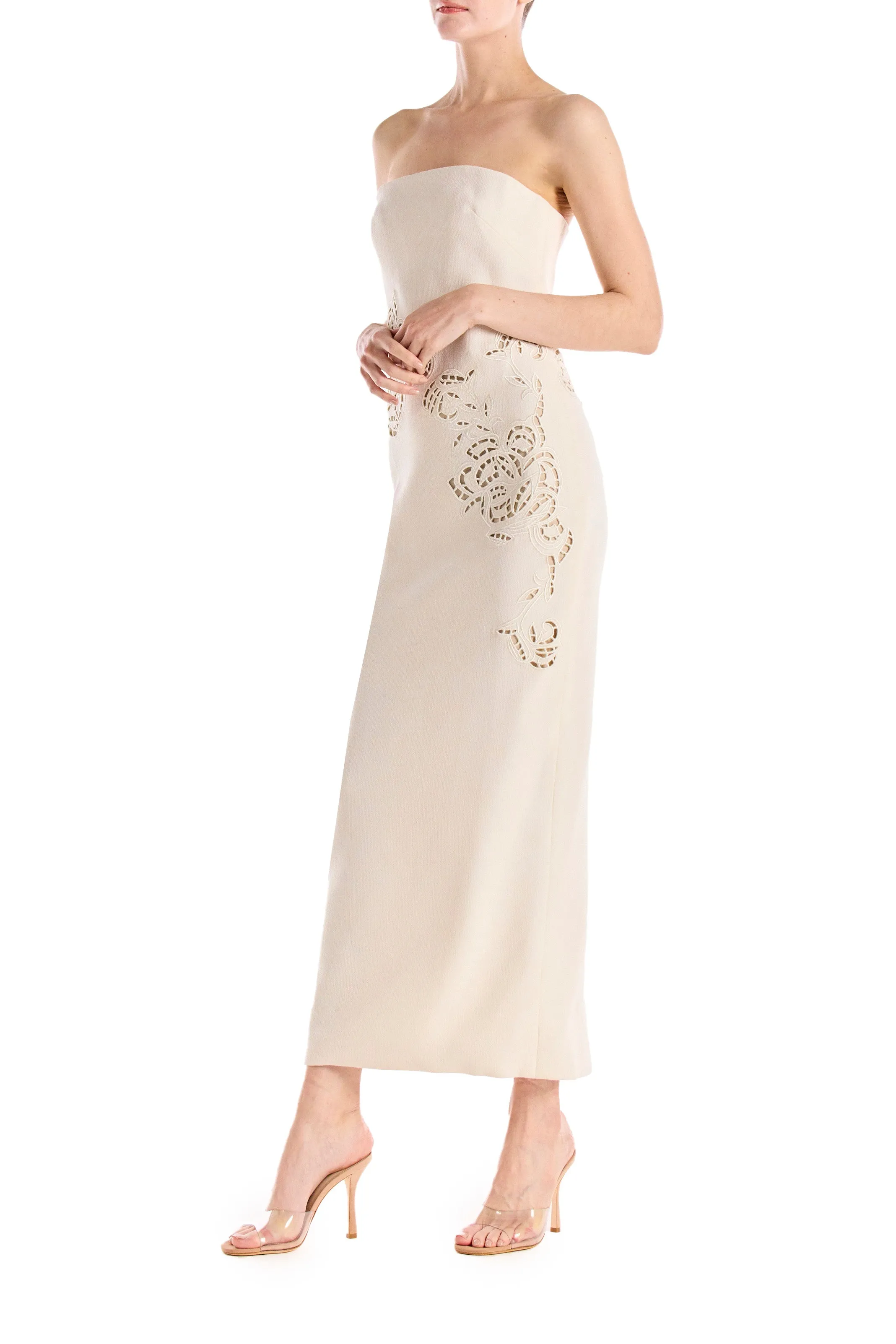 Strapless Embroidered Wool Dress